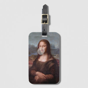 Etiqueta De Bagagem Mona Lisa a soprar o chiclete da cinza