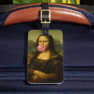 Etiqueta De Bagagem Mona Lisa Piscando Goma-Bolha Rosa