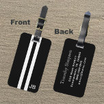 Etiqueta de bagagem monográfica preta com tiras br<br><div class="desc">Preparando-se para viagem e procurando uma etiqueta de bagagem negra? Esta etiqueta para você. Apresentando uma faixa preta ao centro com duas faixas brancas ao lado e pretas ao lado, esta etiqueta preta é um design clássico com um toque moderno. Além disso, ele pode ser personalizado com seu monograma para...</div>