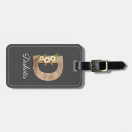 Etiqueta De Bagagem Monogram A gray wood letter flower Luggage Tag