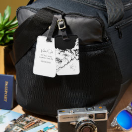 Etiqueta De Bagagem Monogram Black & White Original Stipple Art Floral