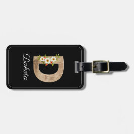 Etiqueta De Bagagem Monogram D black wood letter flower Luggage Tag