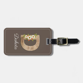 Etiqueta De Bagagem Monogram D blue wood letter flower Luggage Tag