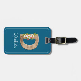 Etiqueta De Bagagem Monogram D blue wood letter flower Luggage Tag