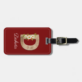Etiqueta De Bagagem Monogram D red wood letter flower Luggage Tag
