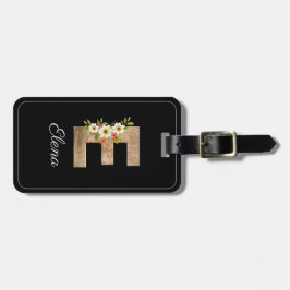 Etiqueta De Bagagem Monogram E black wood letter flower Luggage Tag