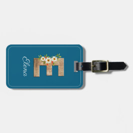Etiqueta De Bagagem Monogram E blue wood letter flower Luggage Tag
