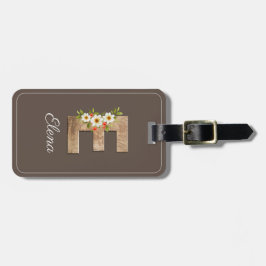 Etiqueta De Bagagem Monogram E brown wood letter flower Luggage Tag