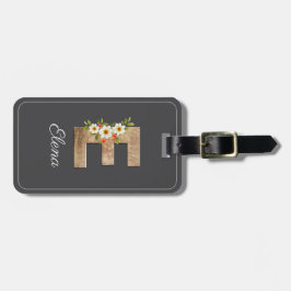 Etiqueta De Bagagem Monogram E gray wood letter flower Luggage Tag