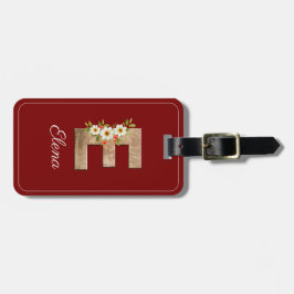 Etiqueta De Bagagem Monogram E red wood letter flower Luggage Tag