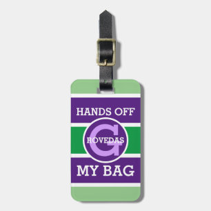 Etiqueta De Bagagem Monogram Hand Off My Bag em Verde Branco Roxo