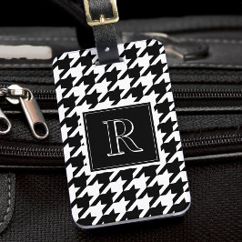 Etiqueta De Bagagem Monogram Houndstooth Pattern Black & White