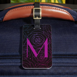 Etiqueta De Bagagem Monogram Initial Dark Floral Rose Magenta Purple
