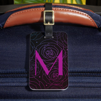 Etiqueta De Bagagem Monogram Initial Dark Floral Rose Magenta Purple