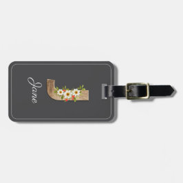 Etiqueta De Bagagem Monogram J gray wood letter flower Luggage Tag