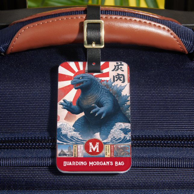 Etiqueta De Bagagem Monogram Name Asian Lizard Monster Funny Retro (Frente Insitu 2)