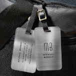 Etiqueta De Bagagem Monogram Silver Gray Brushed Metallic<br><div class="desc">Monogram Silver Gray Brushed Metallic Luggage Tag</div>