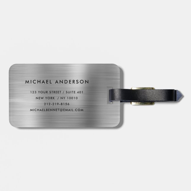 Etiqueta De Bagagem Monogram Silver Gray Brushed Metallic Pass (Traseira Horizontal)