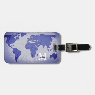 Etiqueta De Bagagem Monogram World Map Blue Artsy Name Gift Favor