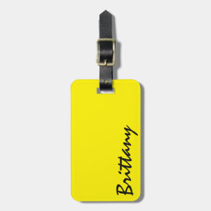 Etiqueta De Bagagem Monograma amarelo & preto de néon brilhante na