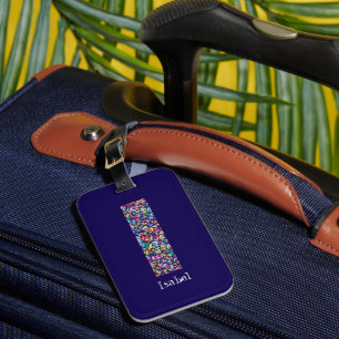 Etiqueta De Bagagem Monograma amarelo roxo verde Monograma inicial I a
