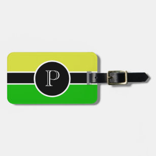 Etiqueta De Bagagem Monograma Amarelo Verde Viagem Quic Moderno Inicia