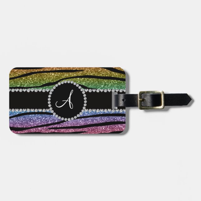 Etiqueta De Bagagem Monograma arco-íris relâmpagos zebra círculo (Frente Horizontal)