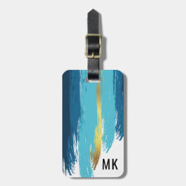 Etiqueta De Bagagem Monograma azul e Dourado de Marinho elegante mascu