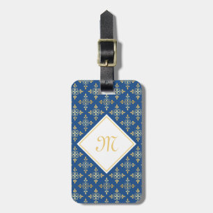 Etiqueta De Bagagem Monograma Azul e Dourado Quatre Floral