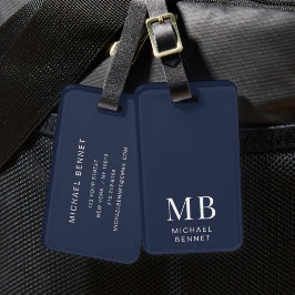 Etiqueta De Bagagem Monograma Azul Marinho Moderno