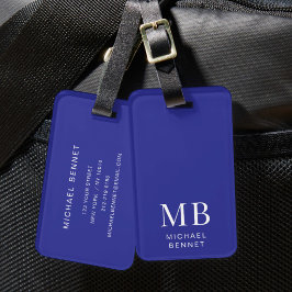 Etiqueta De Bagagem Monograma Azul Moderno