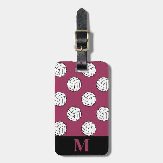 Etiqueta De Bagagem Monograma Black White Voleibol Sangria Pink (Frente Vertical)