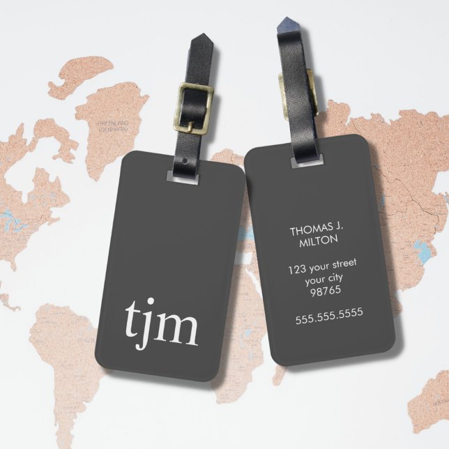 Etiqueta De Bagagem Monograma Branco de Cinzas Simples (Criador carregado)