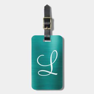 Etiqueta De Bagagem Monograma branco de metal escovado com chic teal