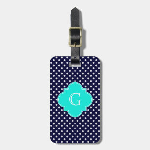 Etiqueta De Bagagem Monograma branco de Quatrefoil do Aqua das