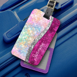 Etiqueta De Bagagem Monograma branco, iridescente, cor-de-rosa, com br