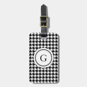 Etiqueta De Bagagem Monograma branco preto elegante do teste padrão d