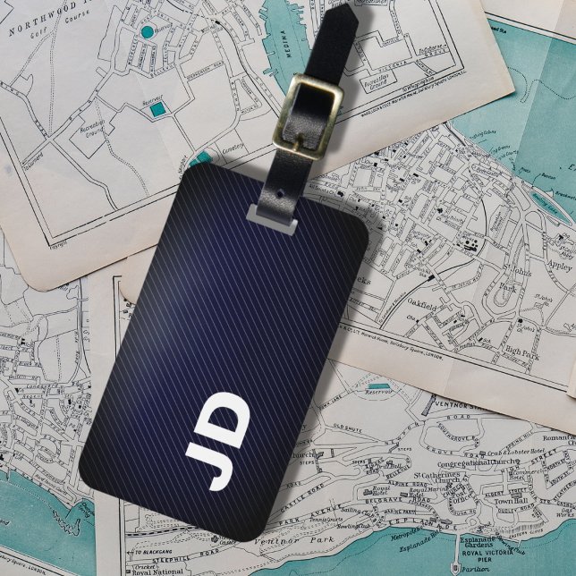 Etiqueta De Bagagem Monograma Branco Simples Dacr Azul Linen (Criador carregado)