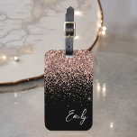 Etiqueta De Bagagem Monograma Brilhante preto-Rosa Dourado, cor-de-ros<br><div class="desc">Black and Girly Rosa Dourado - Blush Pink Sparkle Glitter Monograma Name Luartigo Bag (Etiqueta de bagagem). Isto faz o doce doce presente de 16 anos,  casamento,  chá de panela,  chá de fraldas ou festa de solteira para alguém viajando de estilo.</div>