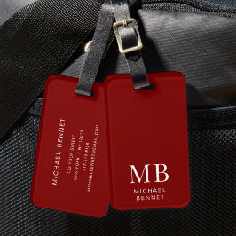 Etiqueta De Bagagem Monograma Burgundy Moderno