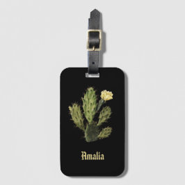 Etiqueta De Bagagem Monograma Cactus Flower Vintage Black Lujage Tag