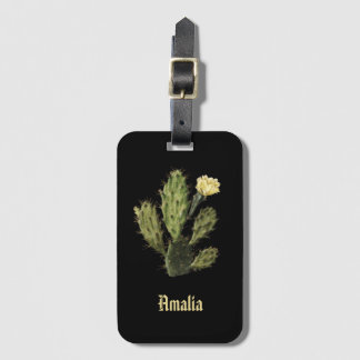 Etiqueta De Bagagem Monograma Cactus Flower Vintage Black Lujage Tag