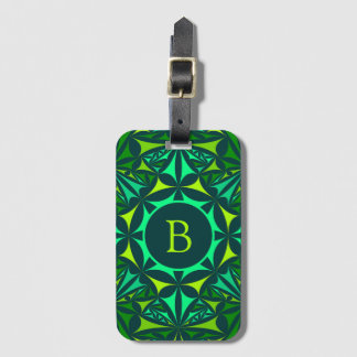 Etiqueta De Bagagem Monograma caleidoscópio ornamentado verde esmerald