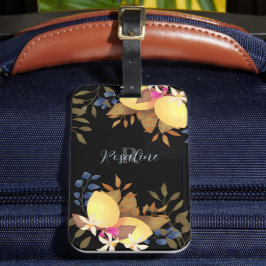 Etiqueta De Bagagem Monograma Chic Lemon Preto