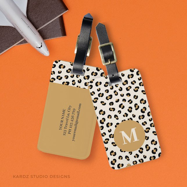 Etiqueta de Bagagem Monograma Chic Moderno (Personalize this monogrammed luggage tags with initial, name and information. Easily add to template)