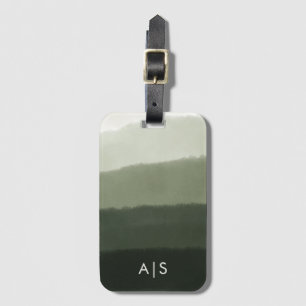 Etiqueta De Bagagem Monograma Chic Ombre Verde Selva Aquarela