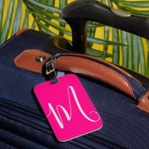 Etiqueta De Bagagem monograma chic rosa claro