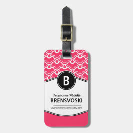 Etiqueta De Bagagem Monograma chique do rosa quente das senhoras