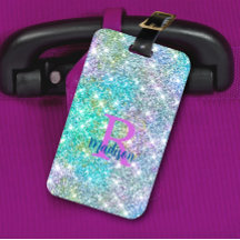 Monograma cintilante azul-azul-unicórnio, iridesce