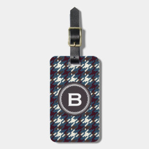 Etiqueta De Bagagem Monograma cinzento escuro da xadrez do houndstooth